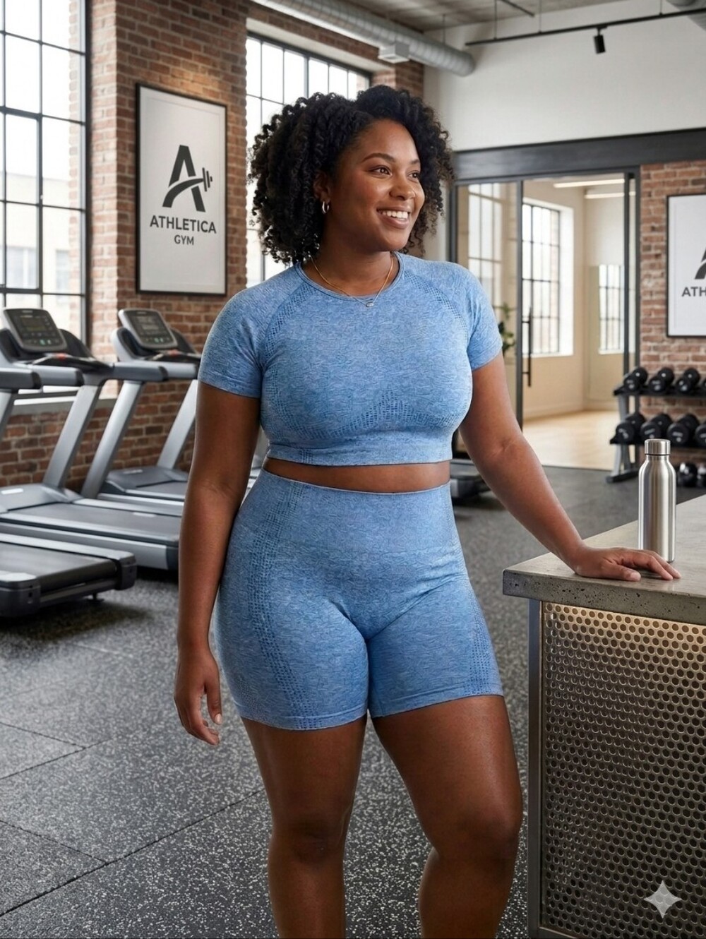 NNT Blue Women's Plus  Activewear Shorts Crop Top Lift & Sculpt Set NNT 1x 2x 3x